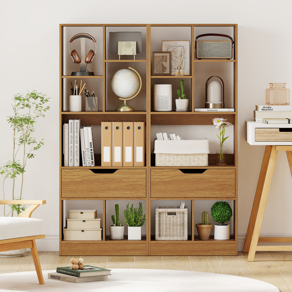51-Inch Tall Bookcase with 7-Cube Storage & Drawer - Natural