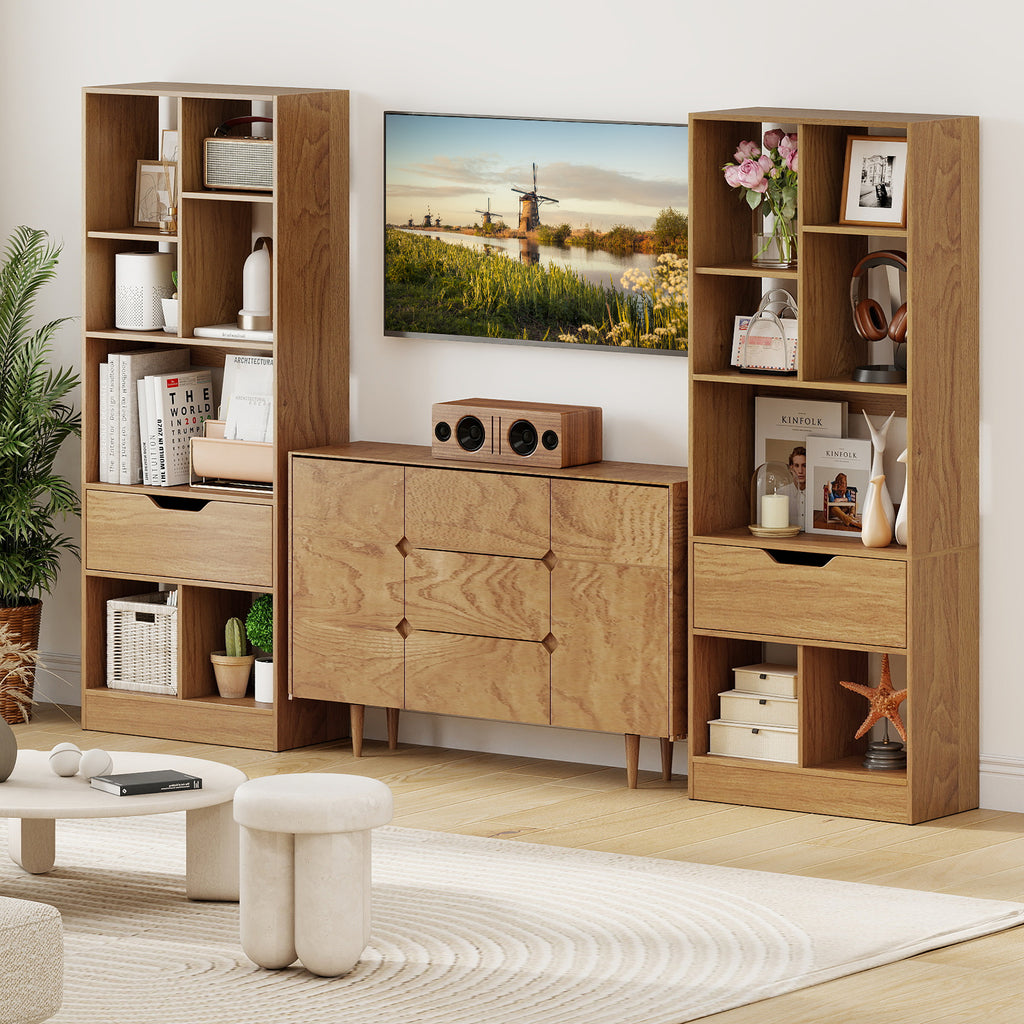 51-Inch Tall Bookcase with 7-Cube Storage & Drawer - Natural