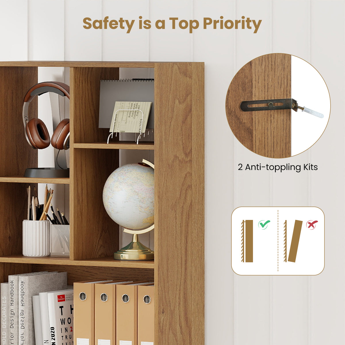51-Inch Tall Bookcase with 7-Cube Storage & Drawer - Natural