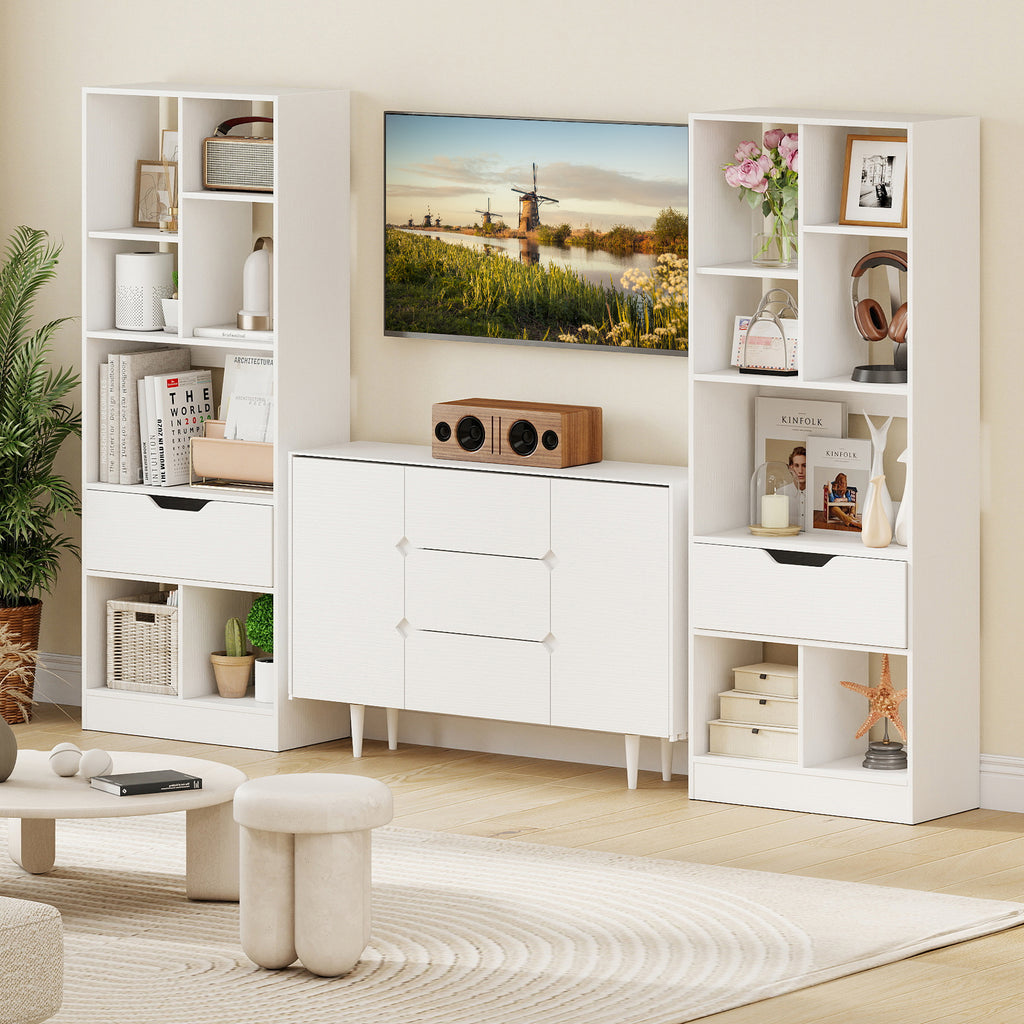 51inch Tall Freestanding Bookcase with Drawer 7-Cube Storage Organizer