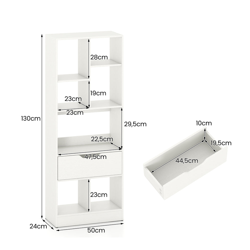 51inch Tall Freestanding Bookcase with Drawer 7-Cube Storage Organizer