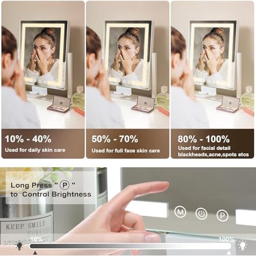 Kottova Lighted Makeup Mirror, Hollywood Vanity Mirror with Lights, Three Color Modes, Smart Touch Control, with Detachable 10X Spot Mirror, Metal Frame, 360¡Æ Rotation£¨14.1in,White£©