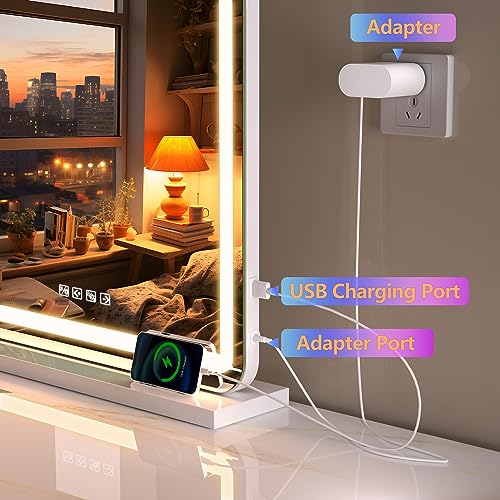 Hasipu Vanity Mirror with Lights, 31.5" x 22" LED Makeup Mirror, Lighted Makeup Mirror with Dimmable 3 Modes, Touch Screen Control Vanity Mirror Round White