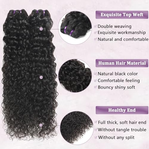 Beauty Queen 16A Water Wave Bundles Human Hair 18 20 22 Inch 100% Unprocessed Brazilian Virgin Thick Hair Weave 3 Bundles Natural Black Color