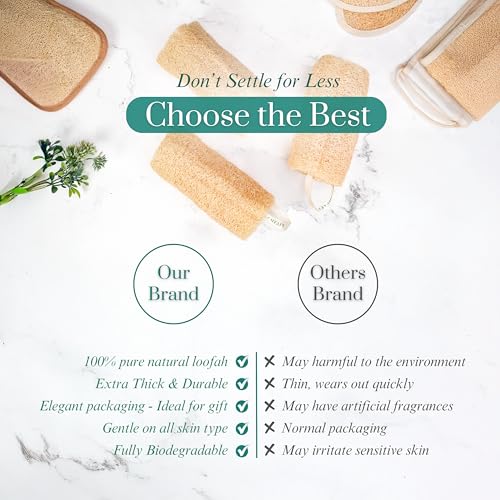 Natural Loofah Sponge, 5?Pack (6") Exfoliating Body Scrubber for Shower, Luffa Sponge, Bath & Kitchen ? Plant-Based