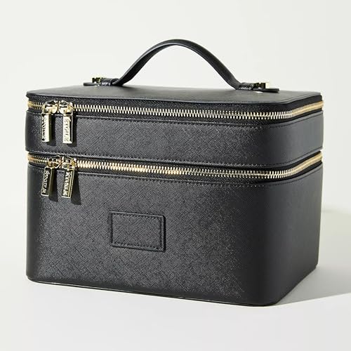 ETOILE - Duo Vanity Case Black - Large Functional Travel Makeup Bag Organizer with Removable Divider & Mirror