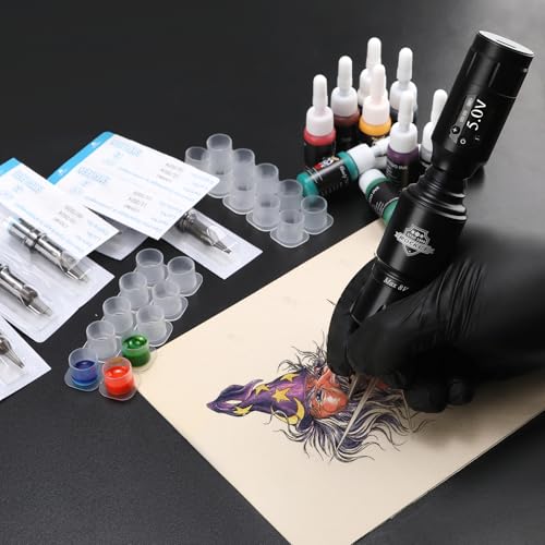 Tattoo Gun Kit - Perfessional Tattoo Machine Kit for Beginners Complete Tattoo Set with 2 Batteries Rotary Tattoo Pen & 20Pcs Cartridge Needles for Artist Starter Tattoo Supplies (Battery-II-82Pcs)
