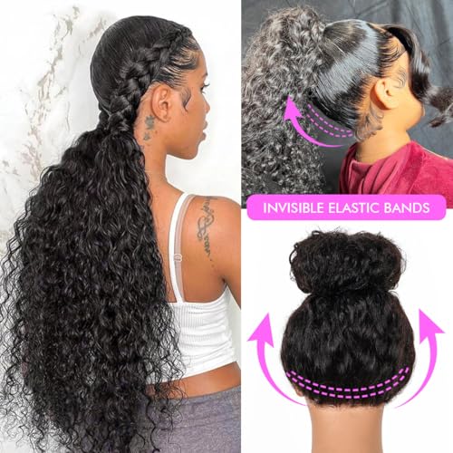 Healthair Hidden Strap 360 Full Lace Front Wigs Human Hair Invisible Strap Pre Plucked Bleached Konts Pre Cut Lace Deep WaveHD Lace Frontal Wig with Drawstring 360 Glueless Wigs(24inch)