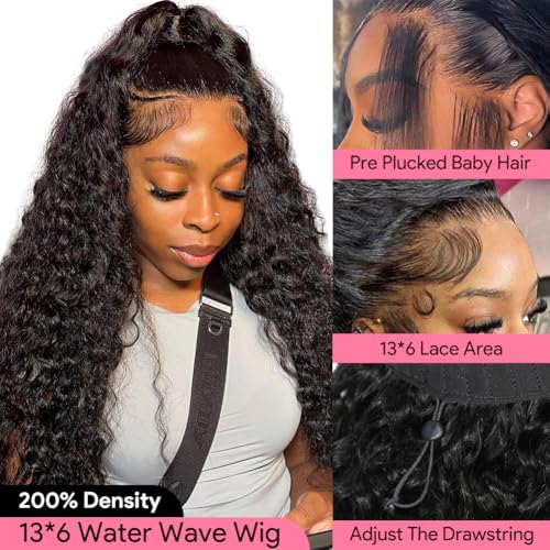 30 Inch Water Wave Lace Front Wigs Human Hair Pull Go 13x6 HD Transparent Lace Frontal Glueless human Hair Wigs 200% Drawstring Wigs With BabyHair Wet And Wave Human hair Wig For Black Women