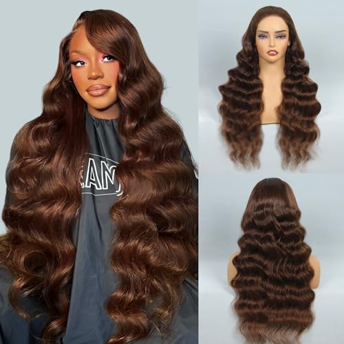 5X5 Chocolate Brown Glueless Wigs Human Hair Pre Plucked Pre Cut 28 Inch 5x5 Wear and Go Glueless Wig Body Wave Reglular HD Lace Closure Wigs 4# Chocolate Brown Lace Front Wig Human Hair