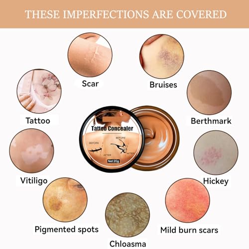 Tattoo Cover Up, Invisible Waterproof Concealer,Long Lasting Professional Skin Makeup Concealer Kit for Body Leg Tattoo, Scars, Dark Spots,Birthmarks,Gift for Men and Women