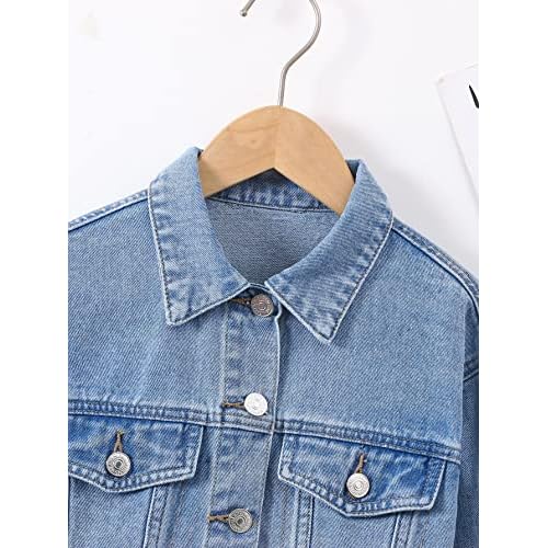 Verdusa Girl's Raw Hem Crop Denim Jacket Long Sleeve Shacket Single Breasted Spring Fall Outerwear