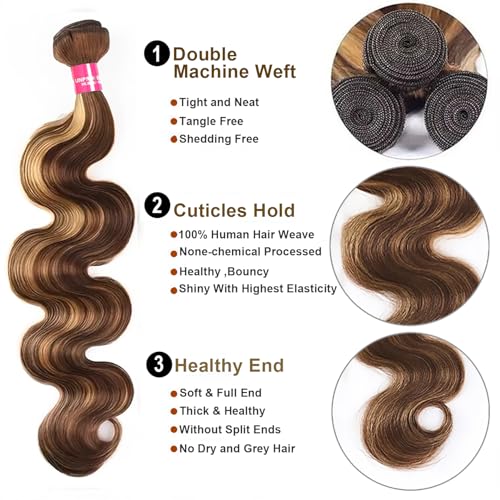 Highlight Bundles with Closure Human Hair Body Wave P4/27 Honey Blonde Brown Bundles with Highlights human hair 10A Brazilian Body Wave with Closure 16 18 20+16inch