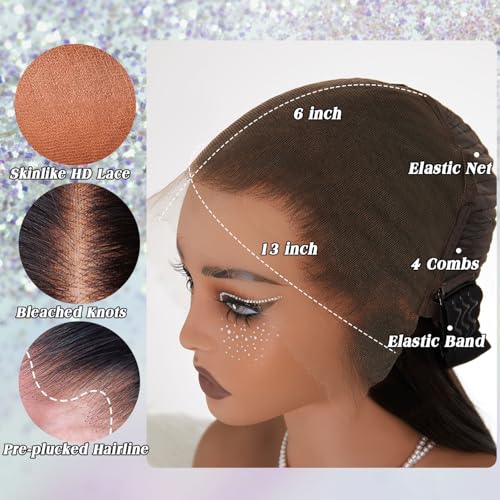NESMON 13x6 Deep Wave HD Lace Front Wigs Human Hair Wigs for Women 200% Density 0.01MM Real SKINLIKE HD Lace Deep Curly Lace Frontal Wigs Pre Plucked with Baby Hair Natural Color 22 Inch