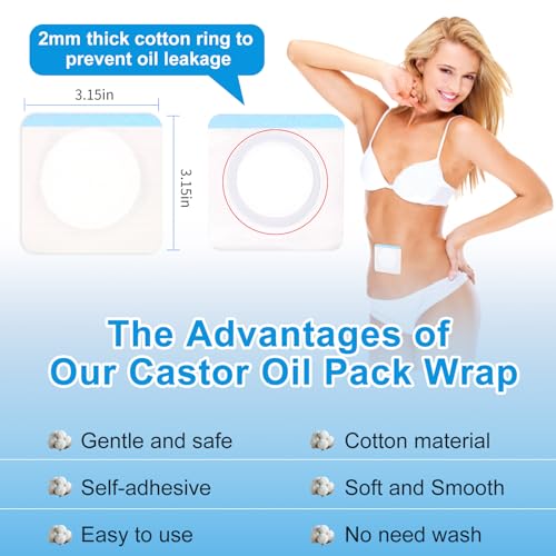 Castor Oil Pack Patches for Belly Button ? 60 Disposable Organic Cotton Self-Adhesive Pads, Leak-Proof & Breathable, No-Wash Castor Oil Wraps for Navel, Abdomen & Targeted Skin Care