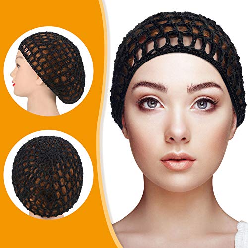 Geyoga 2 Pieces Mesh Crochet Hair Net Rayon Knit Snood Cap Cover Crocheted Shower Caps Sleep Hat for Women(Black)