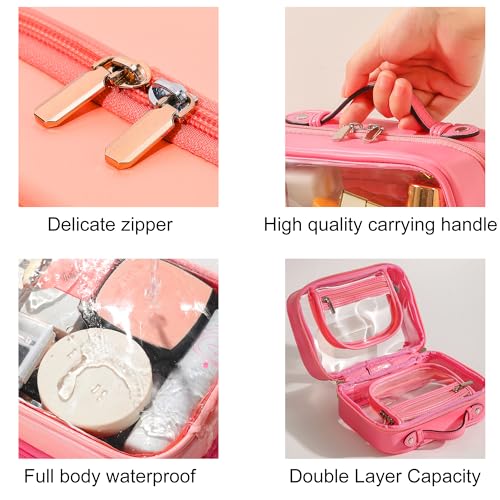 Veki Transparent Makeup Bag Travel Cosmetic Bags Case Waterproof Toiletries Bag Large Capacity Open Storage Bags Organizer With Zipper, Portable Make Up Organizer for Women and Girls