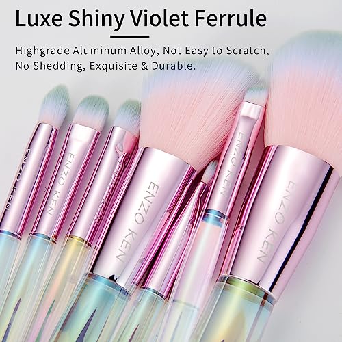Rainbow Crystal Makeup Brushes Set Professional, Vegan Makeup Brush Set with Case by ENZO KEN, Bedazzled Cosmetic Brushes Makeup Set, Sparkly Make up Brushes Set Professional, Makeup Brush Set Vegan.