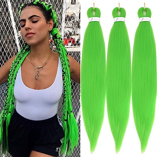 Pre-stretched Green Braiding Hair 26 Inch 3Packs Braiding Hair For Braids, Yaki Texture Crochet Hair Box Braids Hot Water Setting Synthetic Braiding Hair Extensions(26inch, Green)