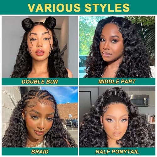 Sweetie 30 Inch Deep Wave Lace Front Wigs Human Hair 210% Density 13x4 HD Transparent Lace Frontal Wigs Deep Curly Human Hair Wig for Women 12A Deep Curly Wigs Human Hair Pre Plucked with Baby Hair