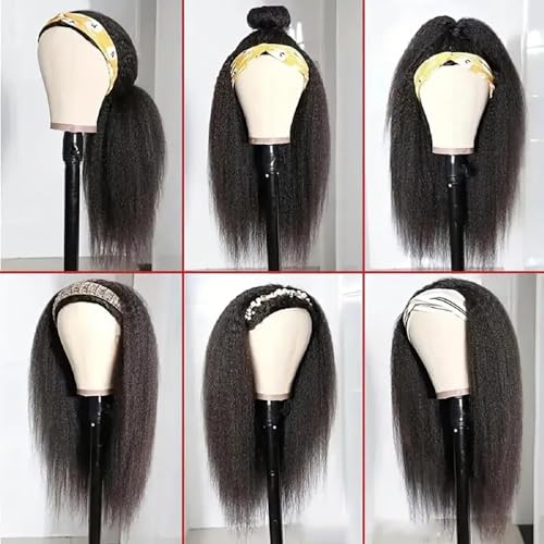 Yaki Headband Wig Human Hair For Black Women 12A 180 Density Kinky Straight Human Hair Headband Wig Half Wigs For Black Women Human Hair 24 inch