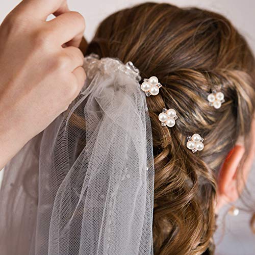 WILLBOND 18 Pcs Pearl Hair Pins Bridal Wedding Hair Accessories Crystal Bobby Pin for Brides Bridesmaids Flower Women Girls(Rose Gold)