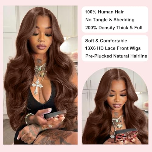 200 Density Chocolate Brown Lace Front Wig Human Hair 22 Inch 13x6 Hd Transparent Body Wave Lace Front Brown Wigs Human Hair Wigs for Women