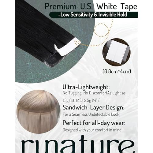 RUNATURE Tape in Hair Extensions Human Hair Jet Black, 30 Inch Tape in Extensions for Women, Long Straight Hair Extension Tape ins, Natural Looking,Thick Ends #1 50g 20pcs