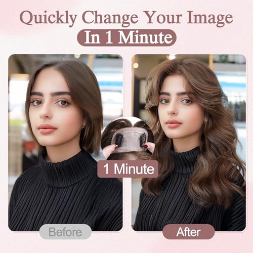 Hair Toppers for Women Real Human Hair Toppers Hairpieces for Women No Bangs Adds Volume 14 Inch 1B Natural Black