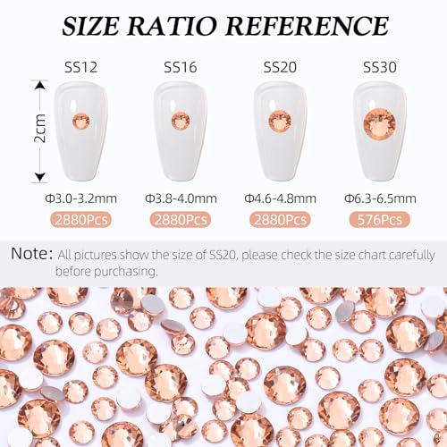Champagne Flatback Rhinestones, Glass Rhinestones for Nail Art and Craft, Glue Fix, Loose Crystal Gemstones(Champagne, SS20, 2880pcs, 4.6-4.8mm)