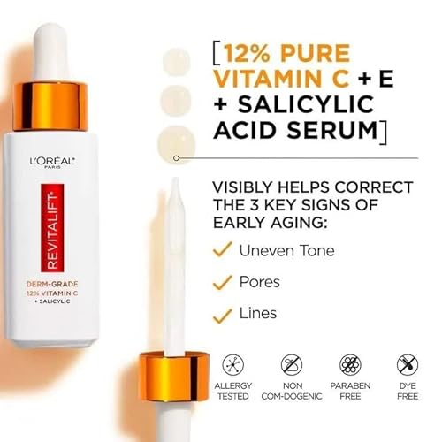 L'Oreal Paris Revitalift Derm Intensives Derm Grade 12% Vitamin C + E + Salicylic Serum, 1.0 Fl. Oz., 0.32 pounds