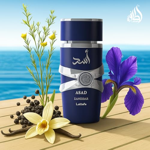 Lattafa Asad Zanzibar - Fresh, Spicy, Vanilla, Coconut - Eau de Parfum Long-Lasting Fragrance for Men, 3.40 Ounce / 100 ml