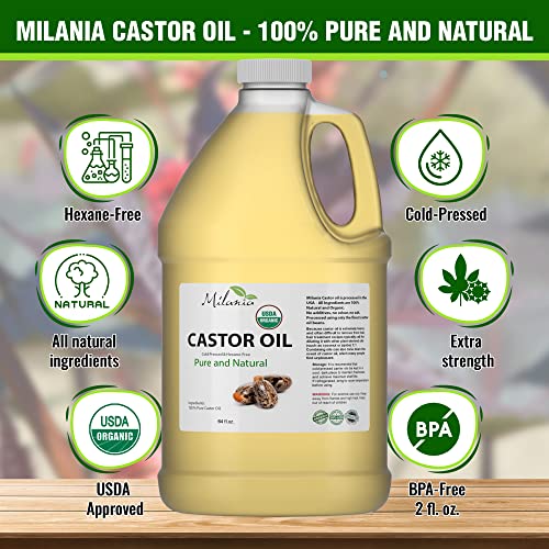 Premium Organic Castor Oil - (64 fl. oz.) 100% Pure and Hexane-Free Cold-Pressed Beauty & Skincare Serum - Eyelash & Eyebrow Hair Growth Enhancer