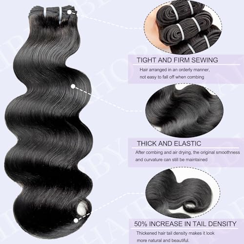 Body Wave Brazilian Human Hair 3 Bundles Human Hair for Black Women 16 18 20 Inch 12A Grade 100% Unprocessed Straight Virgin Hair Bundles Hair Extensions Natural Color