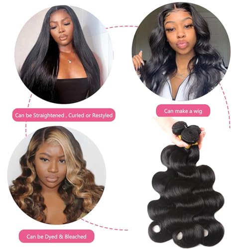 Human Hair Bundles Body Wave 100% Unprocessed Brazilian Virgin Hair Body Wave 3 Bundles Quick Weave Human Hair Extensions for Black Women Natural Black 16 16 16 Inch