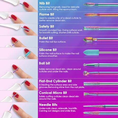 26pcs Nail Drill Bits Set, 3/32inch Professional Ceramic Safety Bits for Nail Drill, Cuticle Efile Nail Drill Bits, Remover Bits for Acrylic Gel Nail Tech Manicure Pedicure, Home Salon