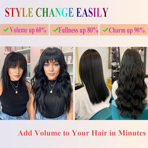 24 Inch Clip in Hair Extensions 4 Pcs - Curly Wave hair Extensions Clip Ins, Soft Natural Look Synthetic Fiber, Tangle Free, Lightweight, Long Use with Secure Invisible Clips, Daily Wear(1B)