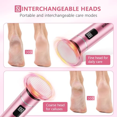 Electric-Foot-File-Callus-Remover Glass Grinding Head Electric Callus Remover for Feet Rechargeable Foot Grinder Dead Skin Pedicure Tools Adjustable Speed Foot Sander with Led Display (Pink)