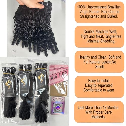 22 24 26 inch Burmese Curly Bundles Human Hair 3C4A Spiral End Quick Water Wave Human Hair Bundles Extensions 3Pcs for Women Natural Black