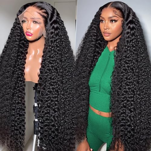 Lovelyworld 32 inch Deep Wave Lace Front Wigs Human Hair 200 Density 13X4 HD Deep Curly Lace Front Human Hair Wigs for Womesn