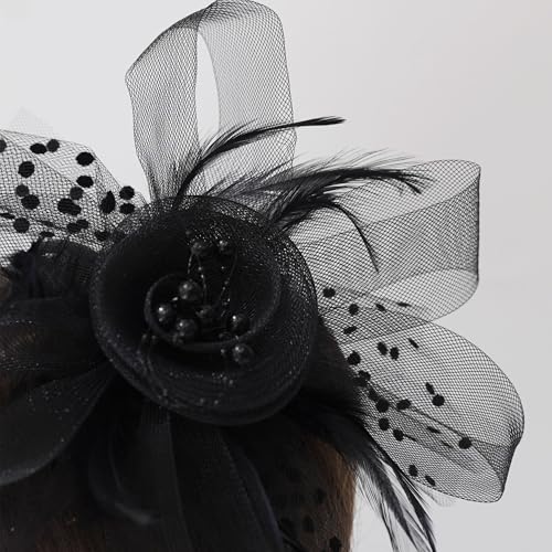 Fascinators Hats 20s 50s Hat Pillbox Hat Cocktail Tea Party Headwear with Veil for Girls and Women (US, Alpha, One Size, A-Black)