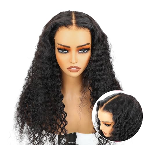 BLY Glueless Wigs Human Hair 9x6 M-Cap Wig Max Parting HD Lace Pre Cut Wig for Women Pre Plucked, Bleached Tiny Knots Deep Wave Curly Lace Front Wigs Wear Go 180% Density 22 Inch