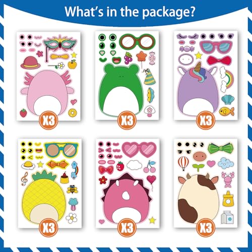 18Pcs Cartoon Make a Face Stickers,Mixed and Matched with 6 Designs Characters Stickers for Birthday Party Decoration,Party Favors.