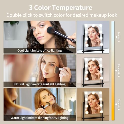 Vanity Mirror with Lights,Makeup Mirror with Lights with 9 Dimmable LED Bulbs, 3 Color Lighting Modes Detachable 10X Magnification Mirror Touch Control,360¡ÆRotation