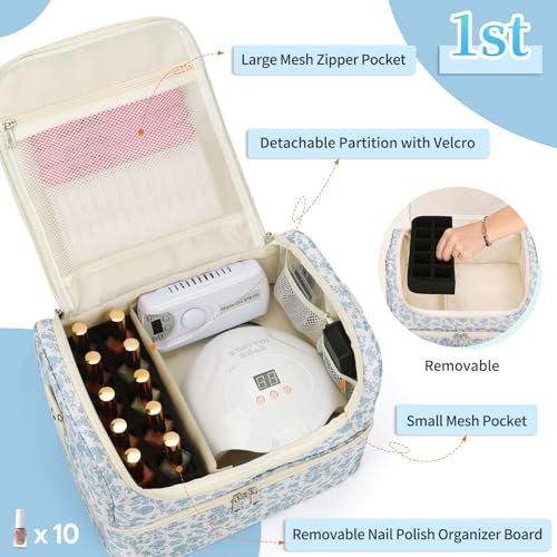 CUBETASTIC Nail Polish Organizer, Nail Supplies Storage Case Holds 45 Bottles Nail Polish & Nail Lamp, Travel Nail Tech Carrying Bag, Nail Kit Bag For Nail Stuff & Manicure Tools