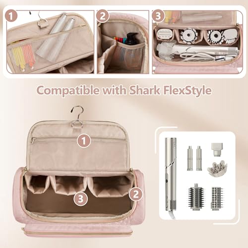 Fasrom Travel Carrying Case Compatible with Shark FlexStyle Air Styling & Drying System HD430/HD435, Hair Blow Dryer Storage Bag to Organize Hair Styling Attachments, Pink (Empty Bag)