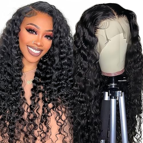 Deep Wave Lace Front Wig, 13x6 HD Transparent Lace, Raw Human Hair, 200 Density, Pre-Plucked with Baby Hair for Women, Natural Color 30 Inch