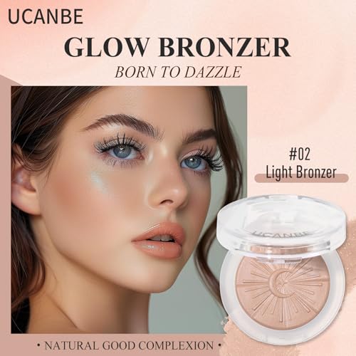UCANBE Glow Bronzer, Long-Lasting Baked Shimmer Bronzing Powder - 02 Light Bronzer, Lightweight & Buildable Neutrual Satin Finish, Luminous Contour for Face, Cheeks, and Body