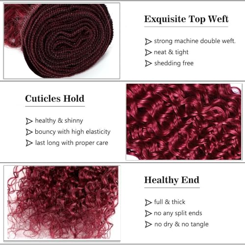 Red Human Hair Bundles Dark Burgundy Water Wave Bundles 99j Human Hair Bundle 16 18 20 inch Mixed Length 300g
