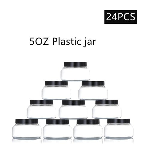Zentriqlla 24 Pack 5 Oz Plastic Jars with Black Lids, BPA Free Clear Body Scrub Containers, Empty Round Samples Jars for Sugar Scrub, Lotion, Body Butter, Cream